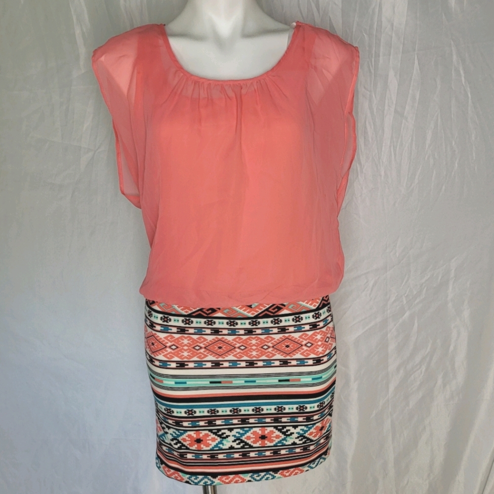 Aztec print coral dress
